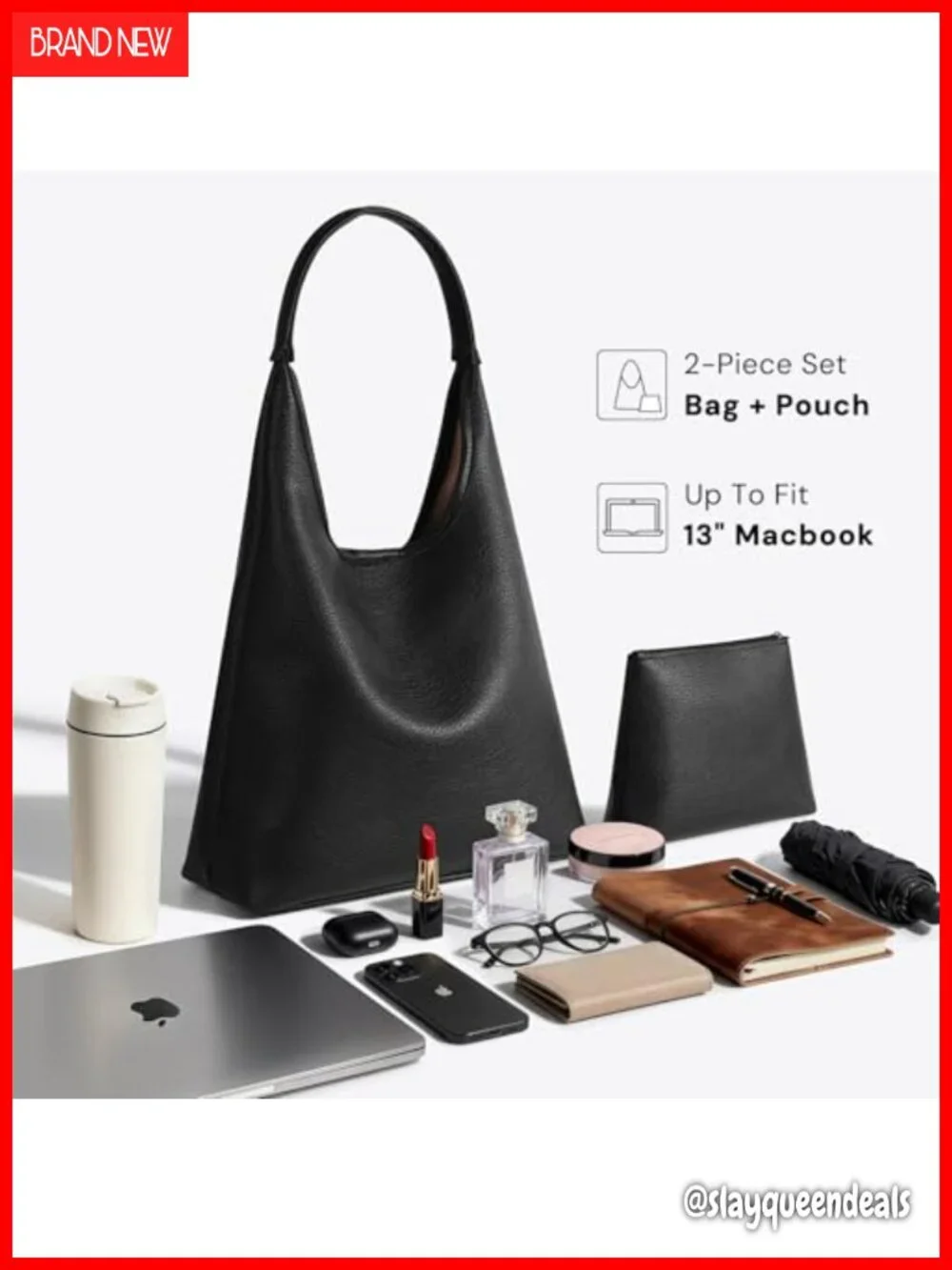 Large Slouchy Hobo Bag Women Vegan Leather Shoulder Purse Fits 13.6-Inch Laptop